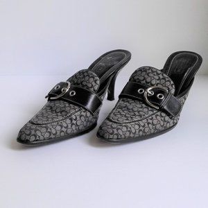 COACH WOMEN'S SHOES MULES SLIP-ON JACQUARD LOGO BLACK AND GREY SIZE 9B